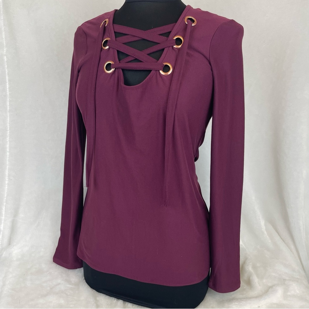Buckle Daytrip Blouse Women’s Small S Purple Long Sleeve Top Lace Up Front